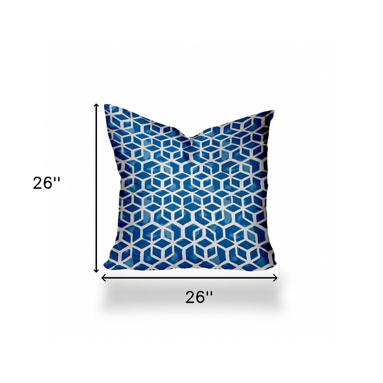 26" X 26" Blue And White Enveloped Geometric Throw Indoor Outdoor Pillow