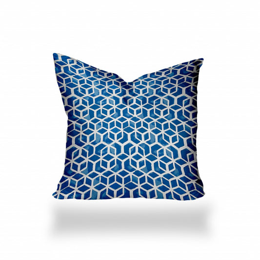 36" X 36" Blue And White Blown Seam Geometric Throw Indoor Outdoor Pillow