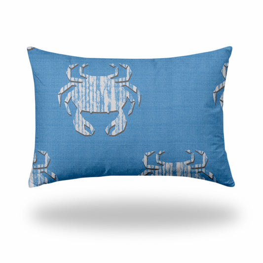 12" X 18" Blue And White Crab Enveloped Lumbar Indoor Outdoor Pillow Cover