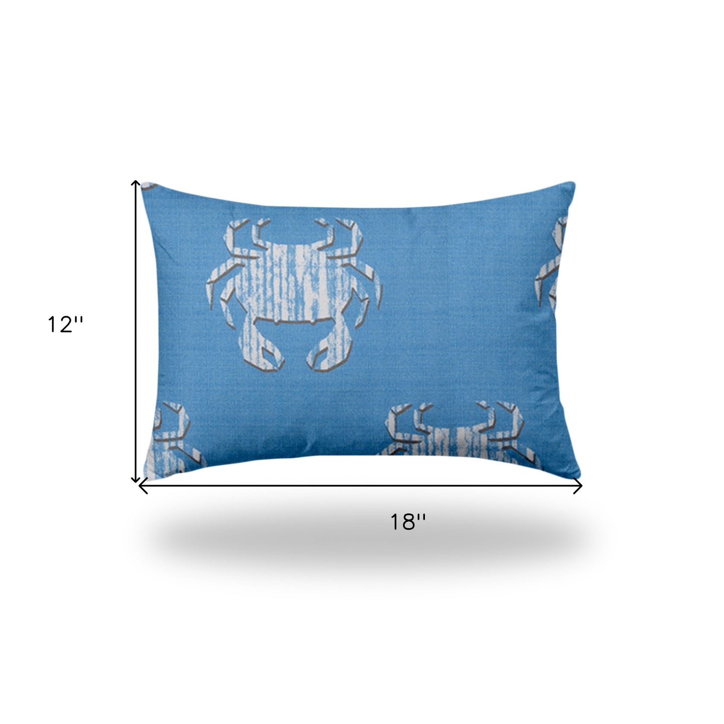 12" X 18" Blue And White Crab Enveloped Coastal Lumbar Indoor Outdoor Pillow