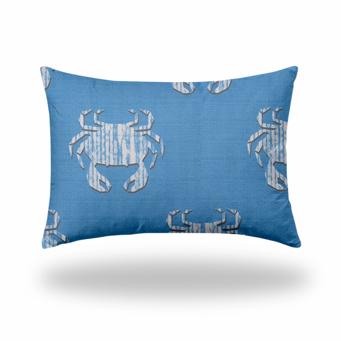 14" X 20" Blue And White Crab Zippered Coastal Lumbar Indoor Outdoor Pillow