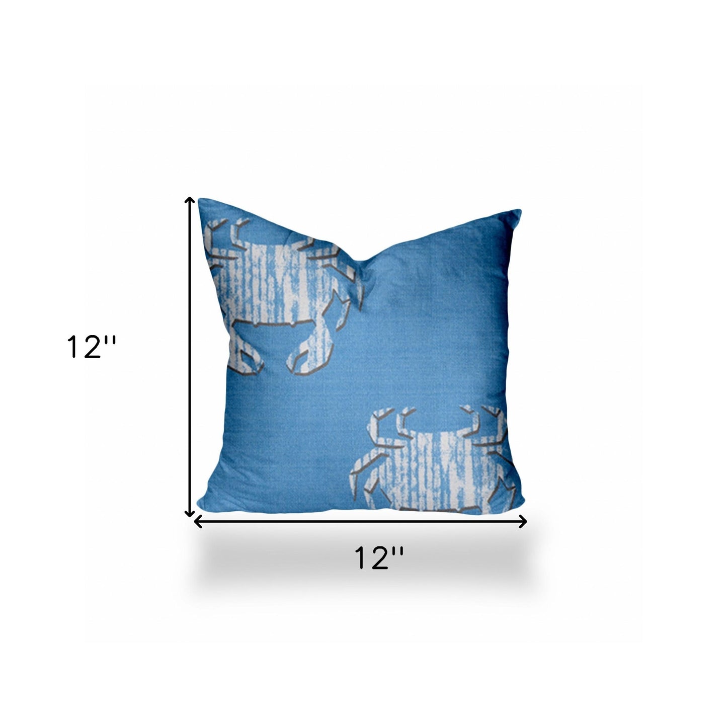 12" X 12" Blue And White Crab Enveloped Coastal Throw Indoor Outdoor Pillow
