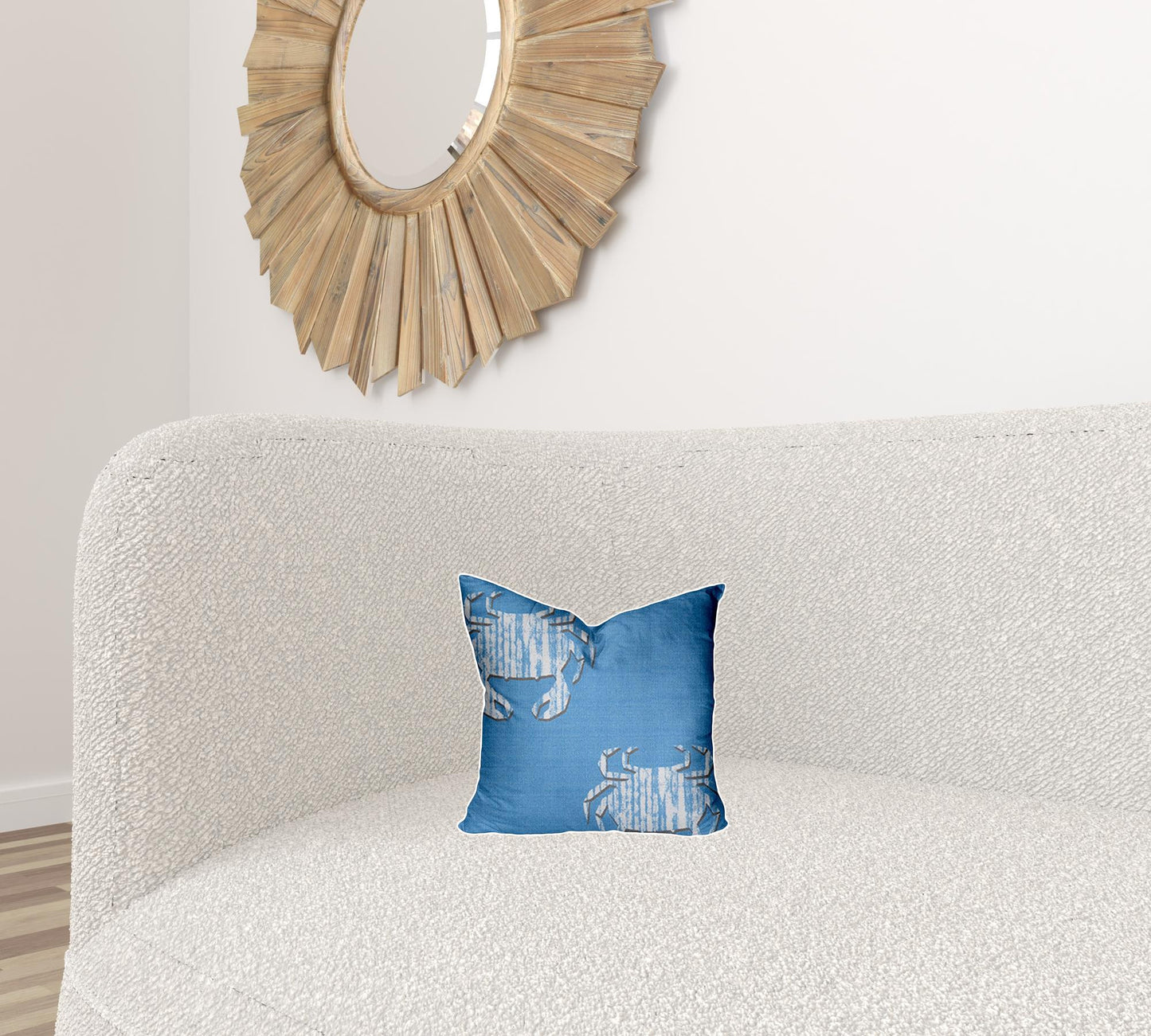 12" X 12" Blue And White Crab Zippered Coastal Throw Indoor Outdoor Pillow