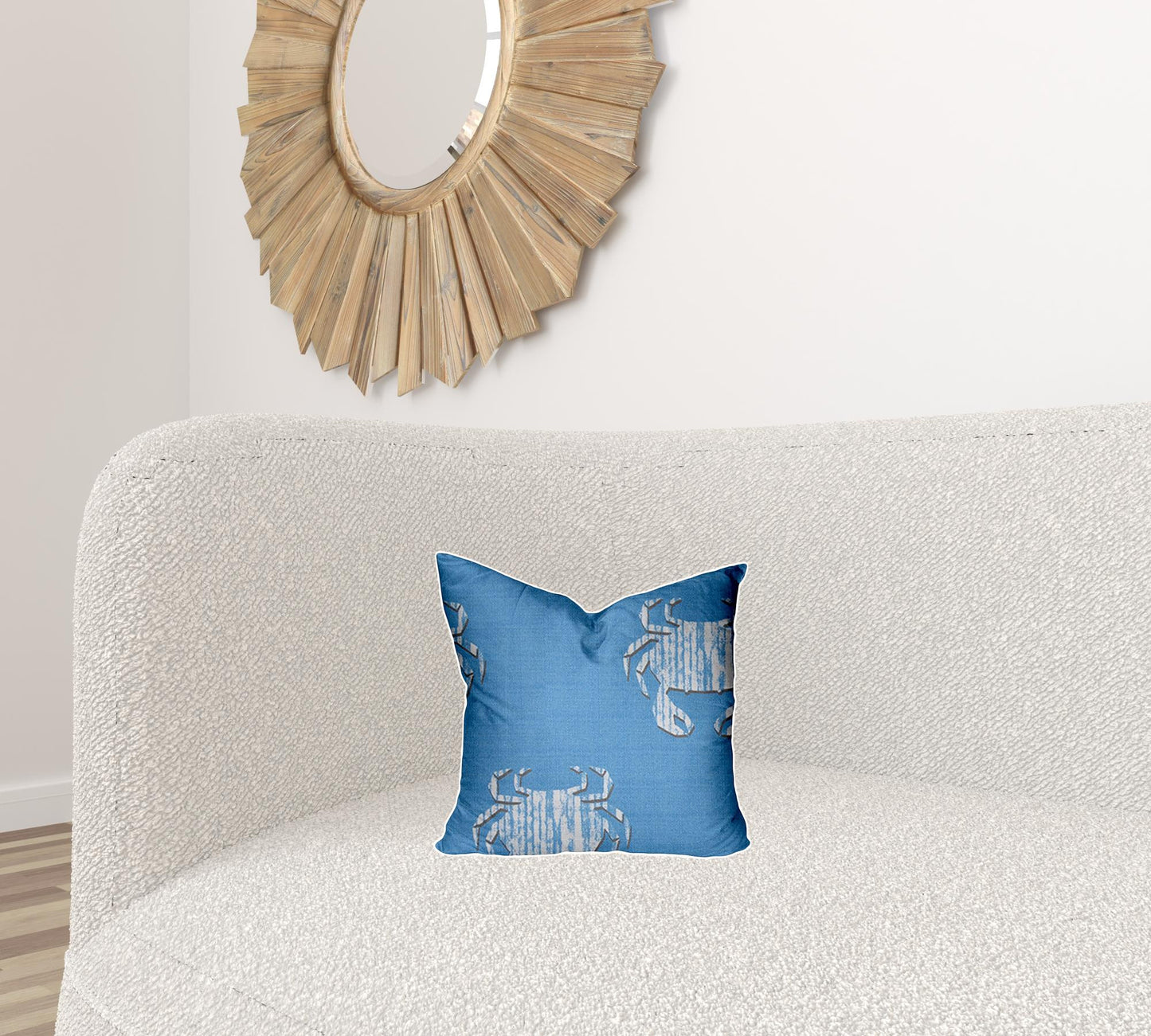 14" X 14" Blue And White Crab Zippered Coastal Throw Indoor Outdoor Pillow
