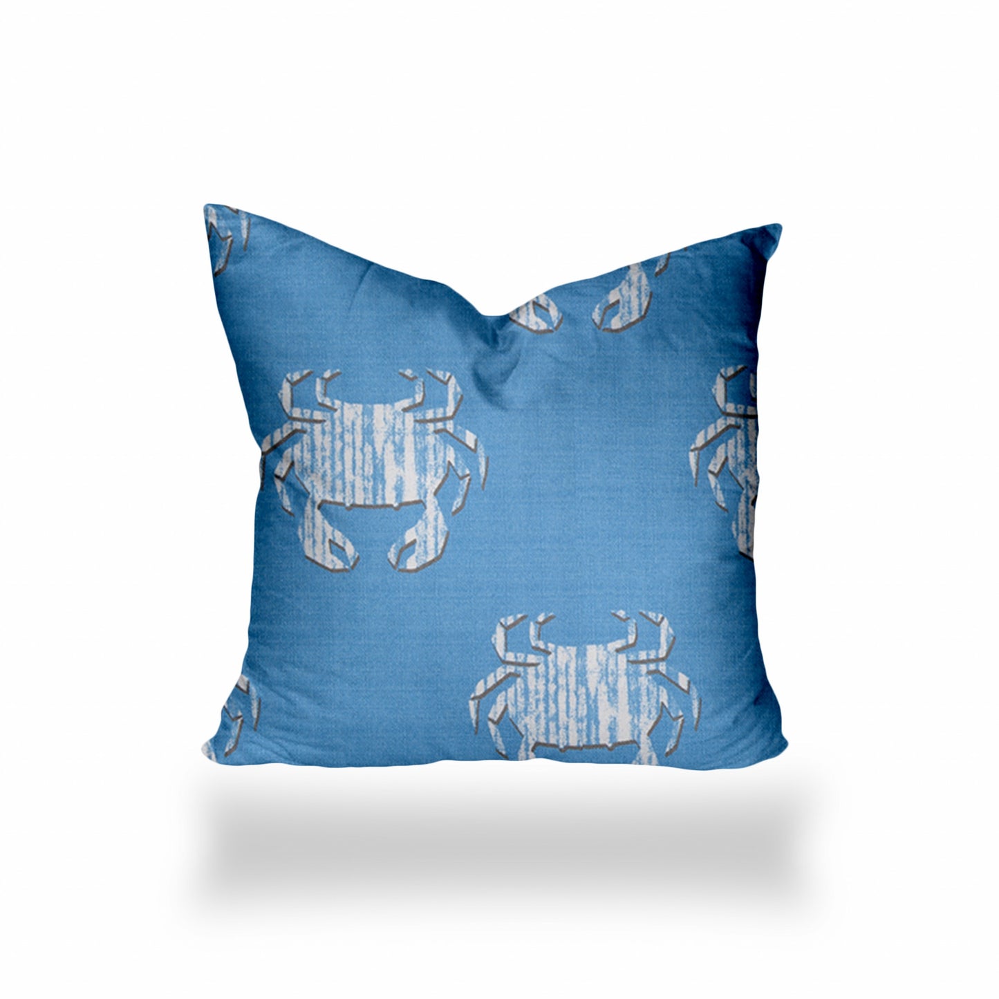 17" X 17" Blue And White Crab Zippered Coastal Throw Indoor Outdoor Pillow