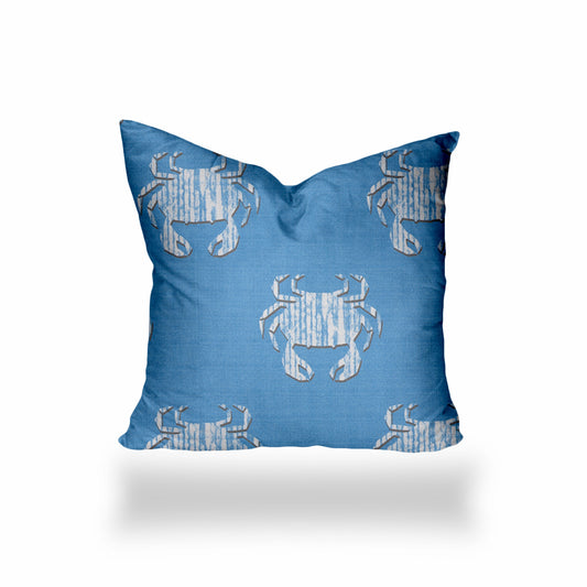 18" X 18" Blue And White Crab Zippered Coastal Throw Indoor Outdoor Pillow Cover