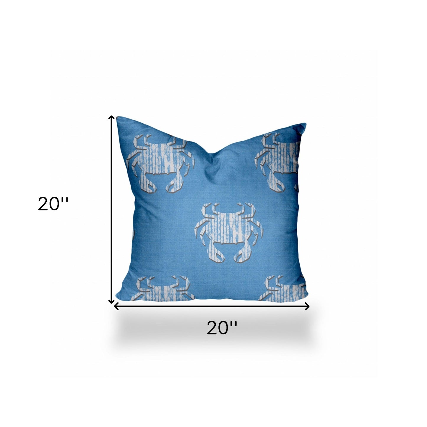 20" X 20" Blue And White Crab Enveloped Coastal Throw Indoor Outdoor Pillow Cover