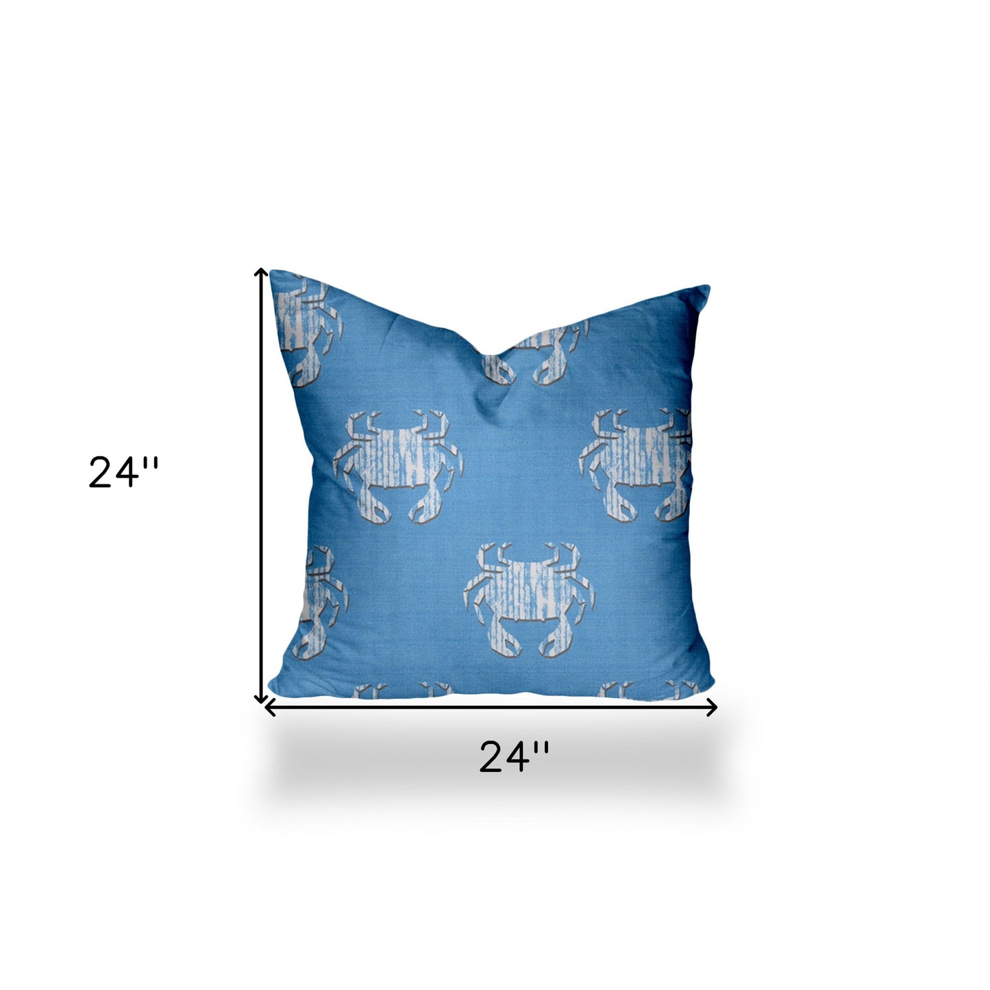 24" X 24" Blue And White Crab Enveloped Coastal Throw Indoor Outdoor Pillow