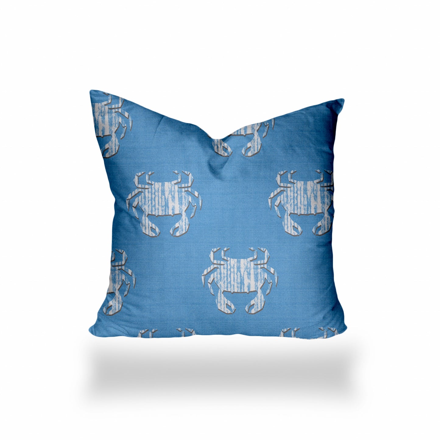 24" X 24" Blue And White Crab Zippered Coastal Throw Indoor Outdoor Pillow Cover