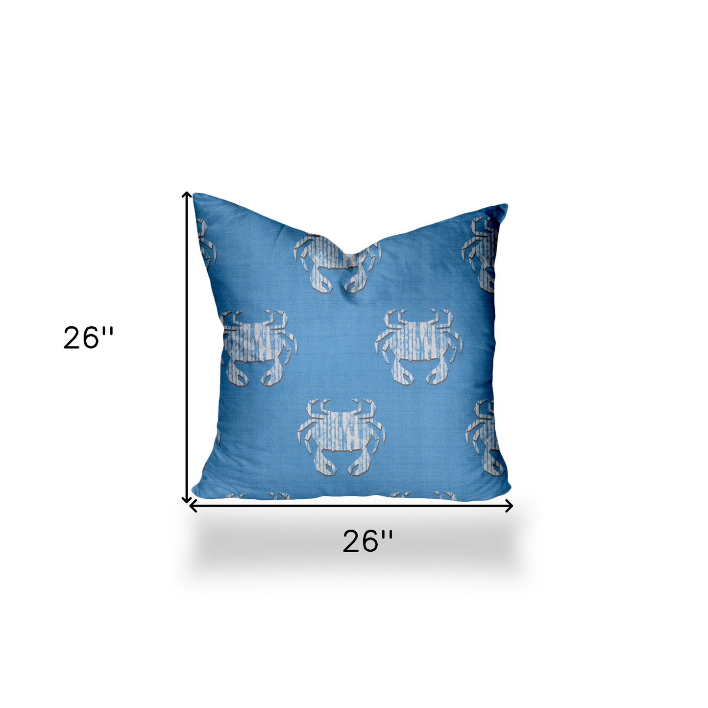 26" X 26" Blue And White Crab Enveloped Coastal Throw Indoor Outdoor Pillow Cover