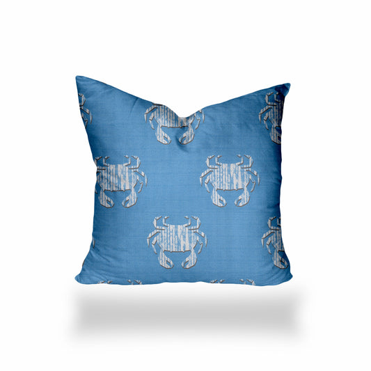 26" X 26" Blue And White Crab Zippered Coastal Throw Indoor Outdoor Pillow