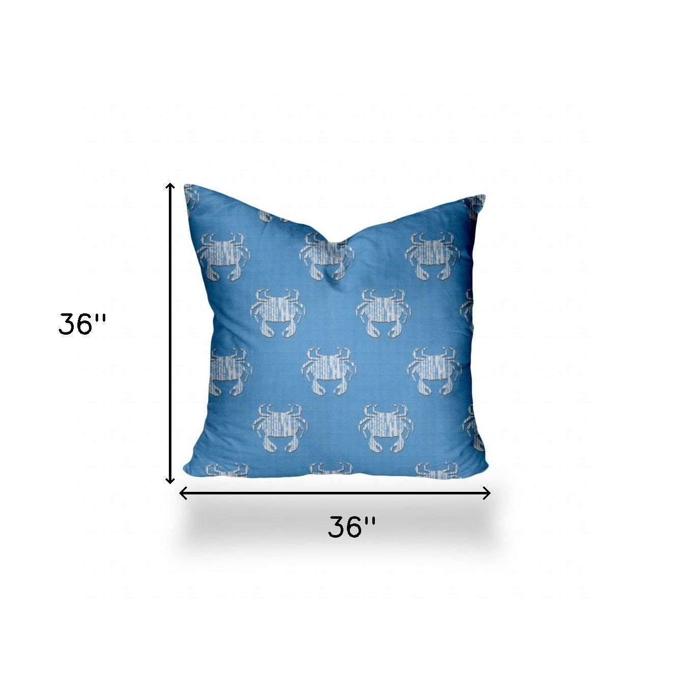 36" X 36" Blue And White Crab Enveloped Coastal Throw Indoor Outdoor Pillow