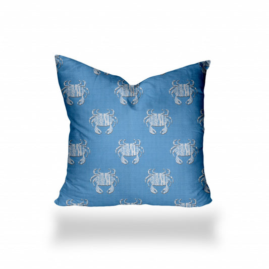 36" X 36" Blue And White Crab Zippered Coastal Throw Indoor Outdoor Pillow Cover