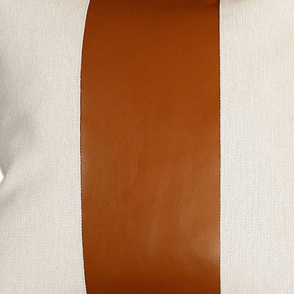 20" Brown And Ivory Faux Leather Throw Pillow Cover