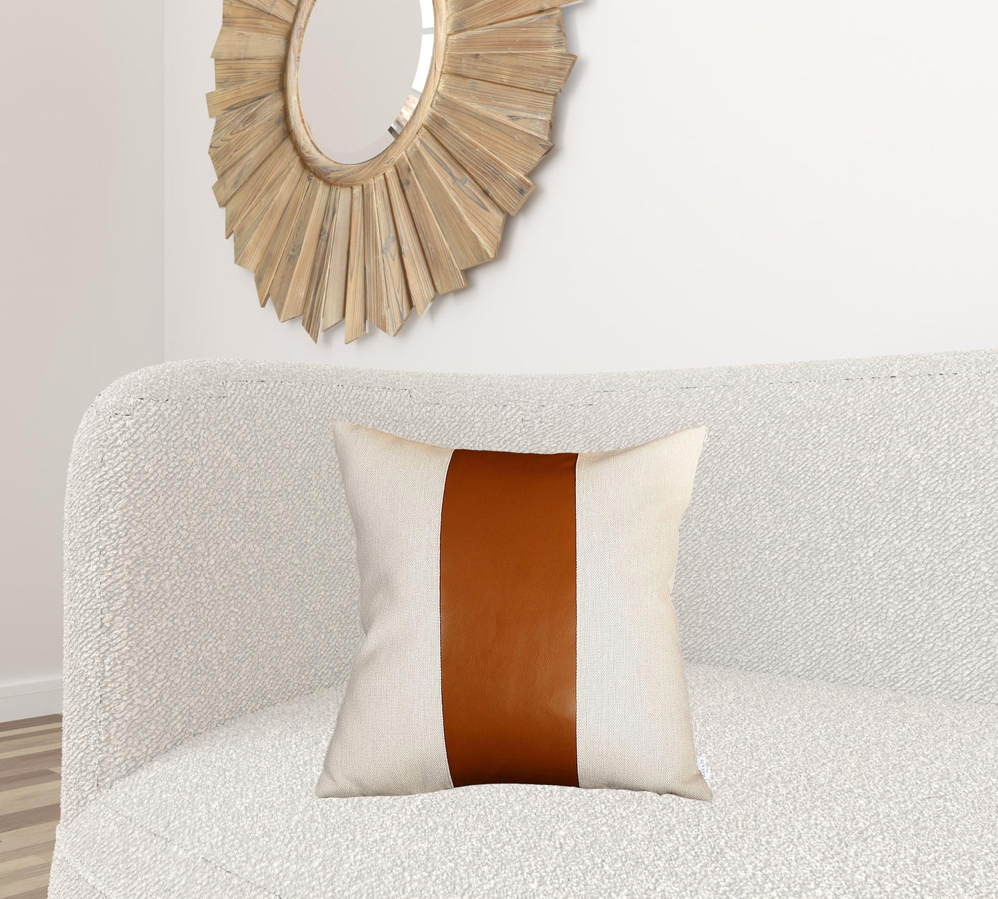 20" X 20" Brown and Ivory Faux Leather Zippered Pillow Cover