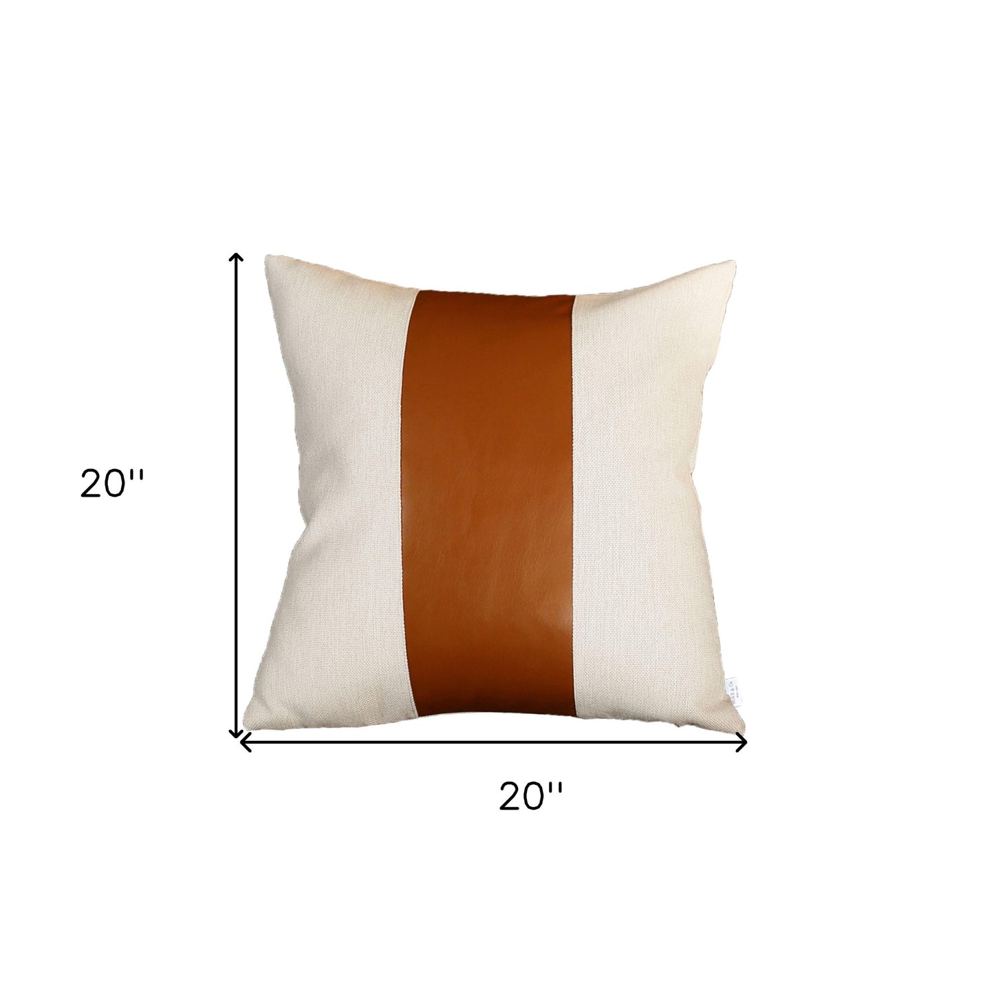 Set Of Two 20" X 20" Brown and Ivory Faux Leather Zippered Pillow Cover