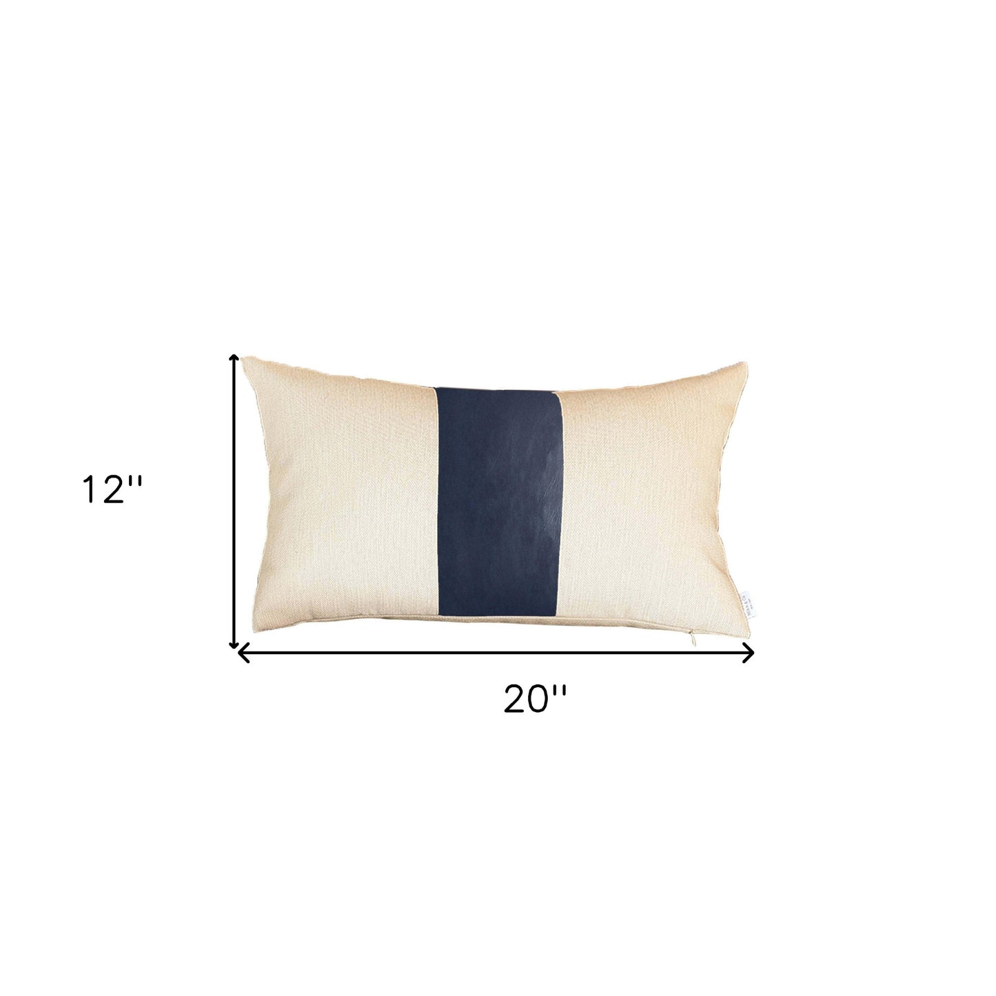 Set Of Four 12" X 20" Navy Blue and Ivory Faux Leather Zippered Pillow Cover