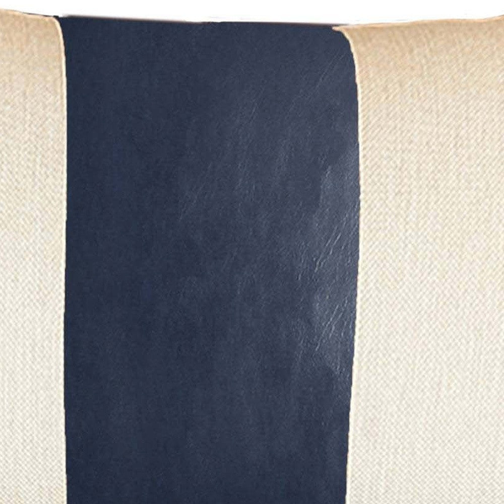 Set Of Four 12" X 20" Navy Blue and Ivory Faux Leather Zippered Pillow Cover