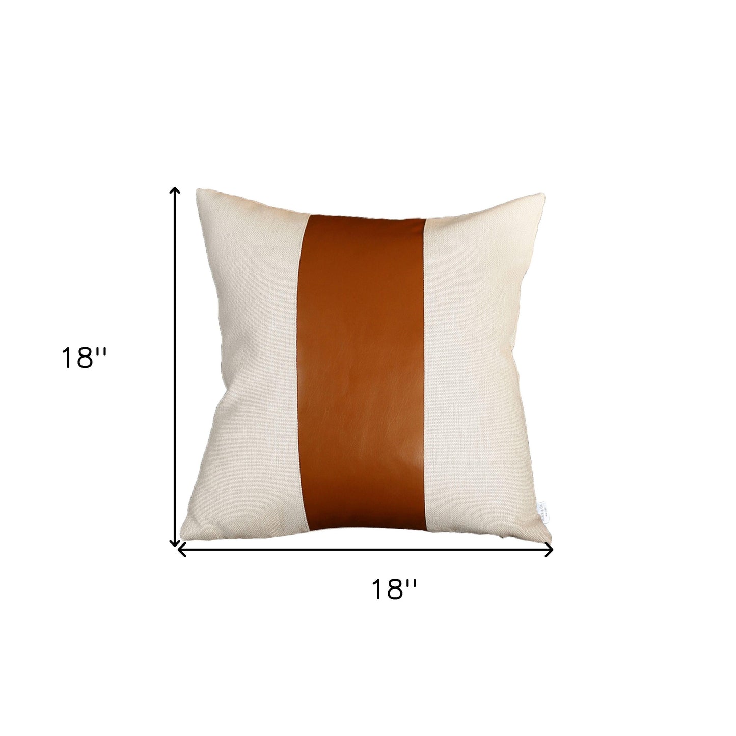Set Of Two 18" X 18" Brown and Ivory Faux Leather Zippered Pillow
