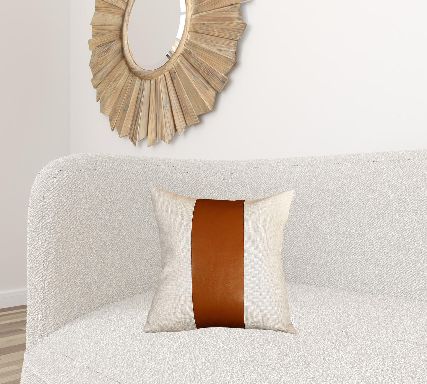Set Of Two 18" X 18" Brown and Ivory Faux Leather Zippered Pillow