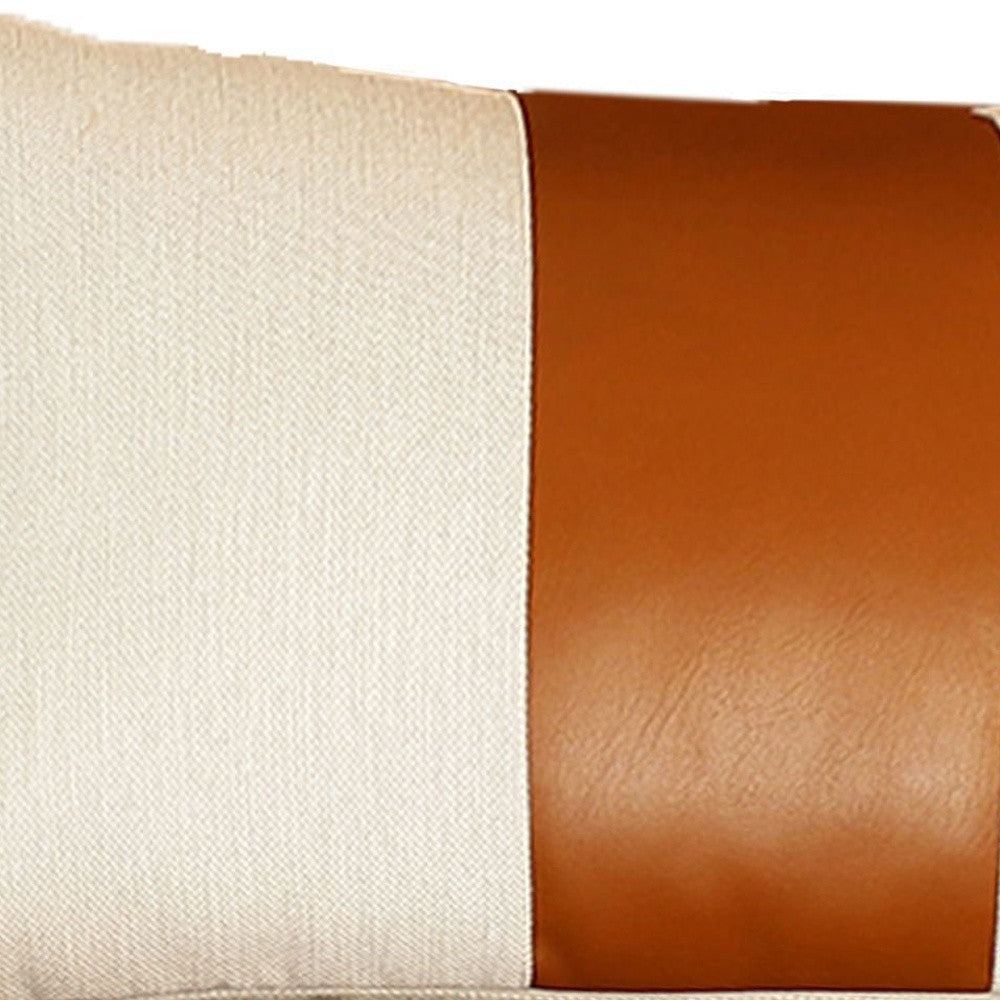 Set Of Four 18" X 18" Brown and Ivory Faux Leather Zippered Pillow