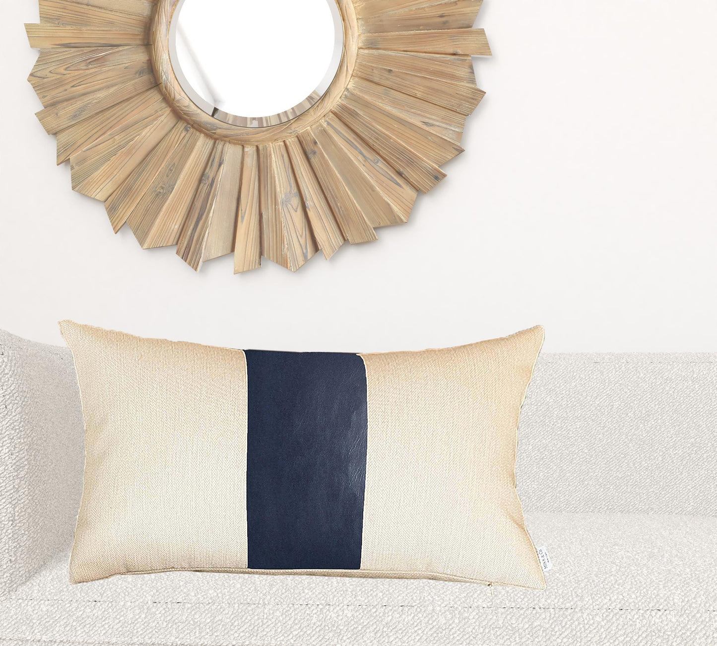 Set Of Four 18" X 18" Navy Blue and Ivory Faux Leather Zippered Pillow