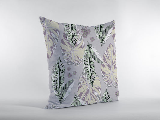 18” Blue Purple Tropical Leaf Zippered Suede Throw Pillow