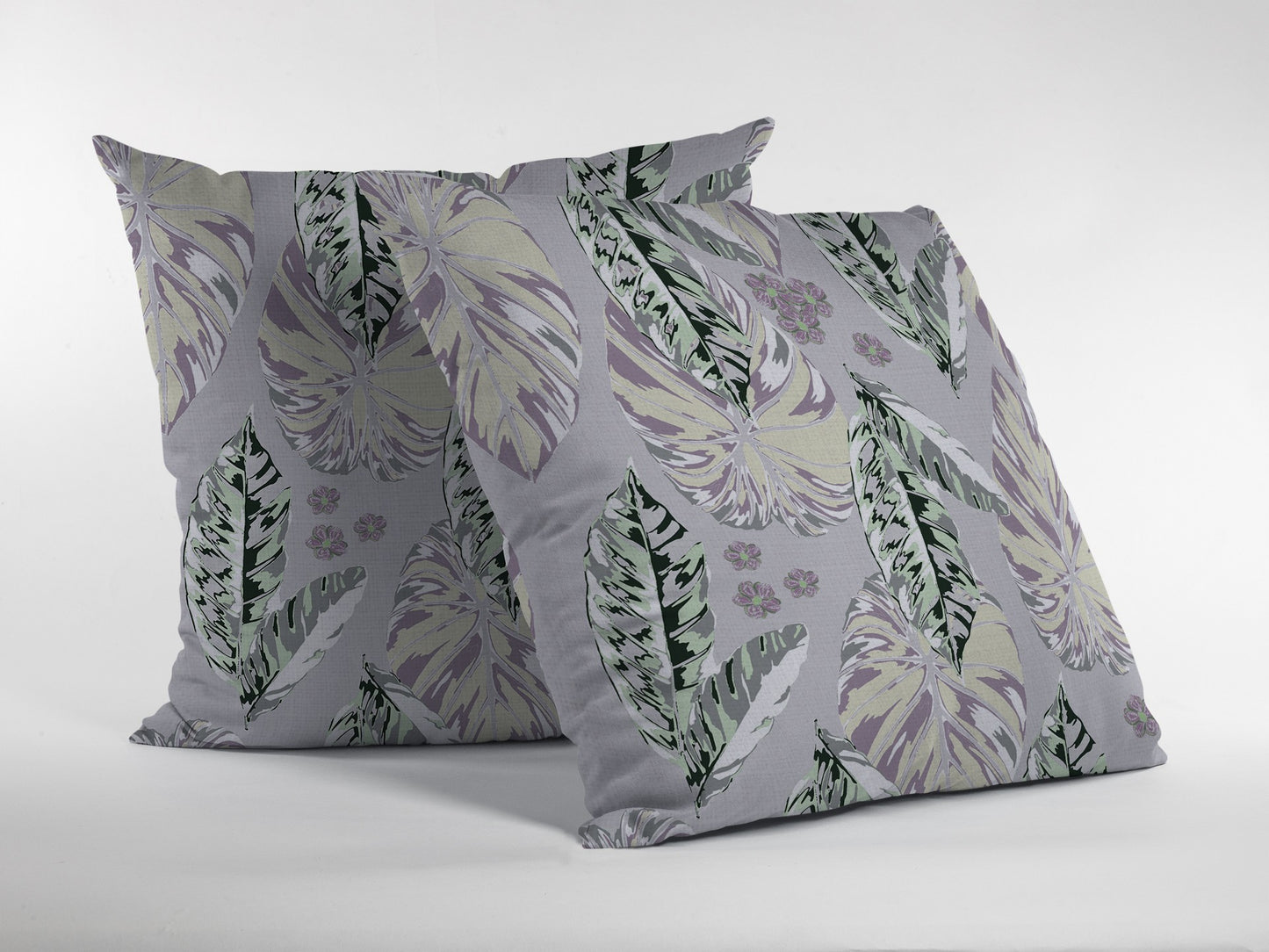 18” Blue Purple Tropical Leaf Zippered Suede Throw Pillow