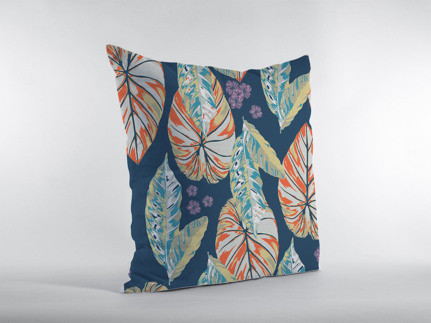 16” Orange Blue Tropical Leaf Zippered Suede Throw Pillow