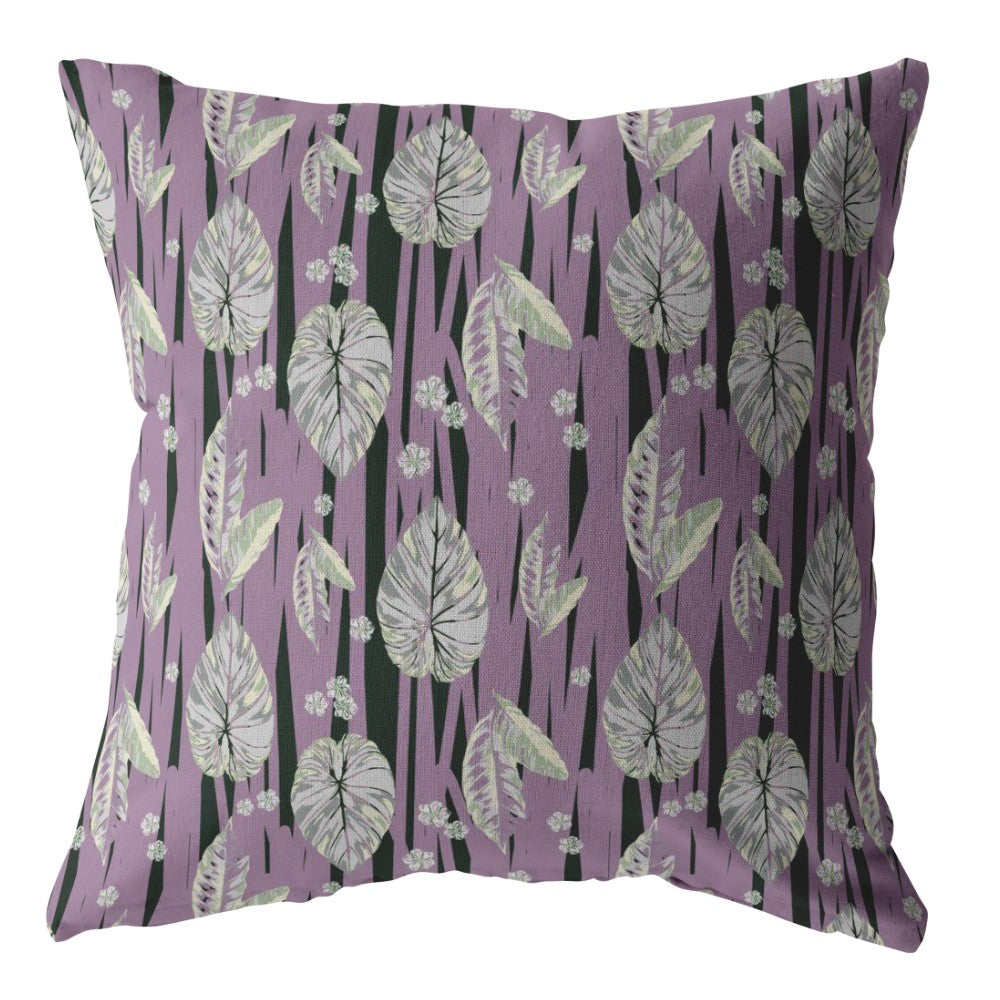 16” Lavender Black Fall Leaves Zippered Suede Throw Pillow