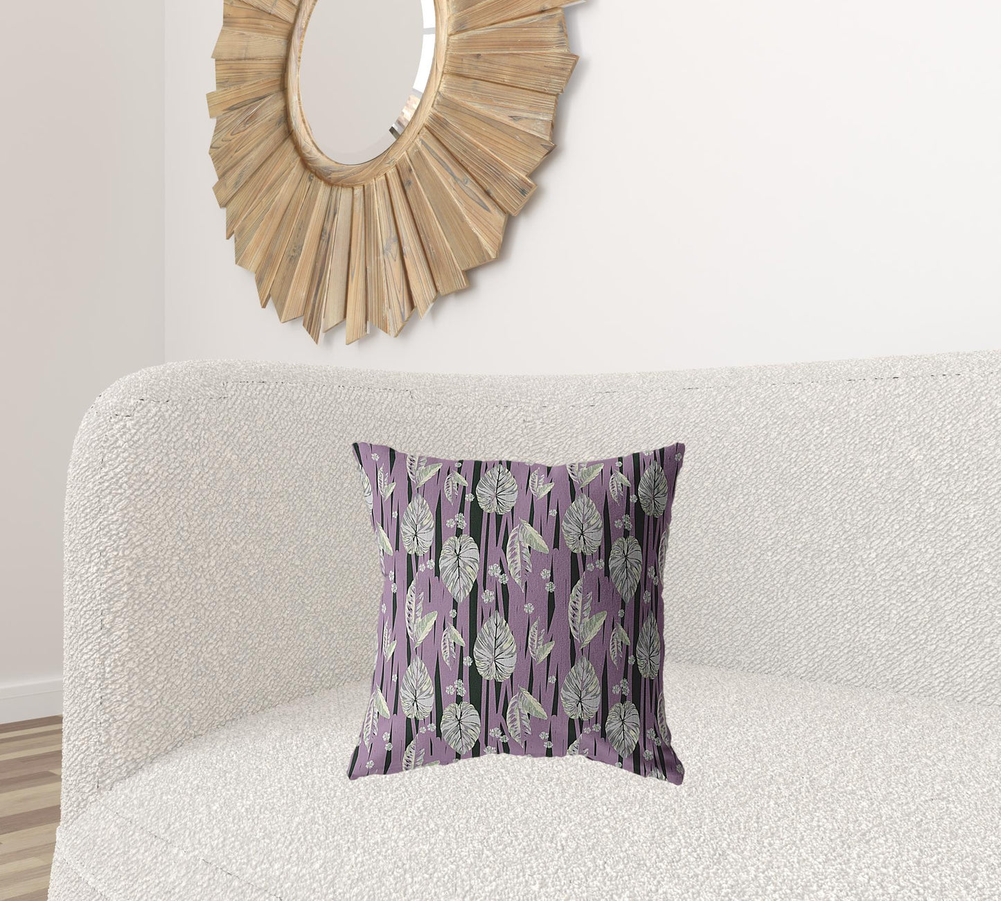 18” Lavender Black Fall Leaves Zippered Suede Throw Pillow