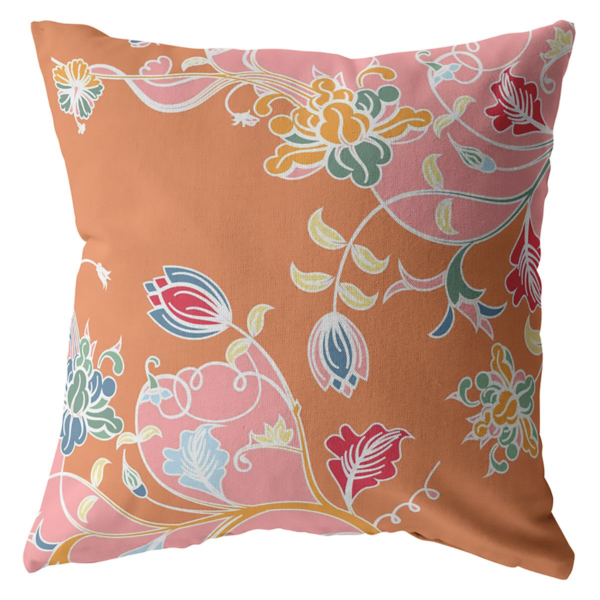 18" Pink Orange Garden Zippered Suede Throw Pillow