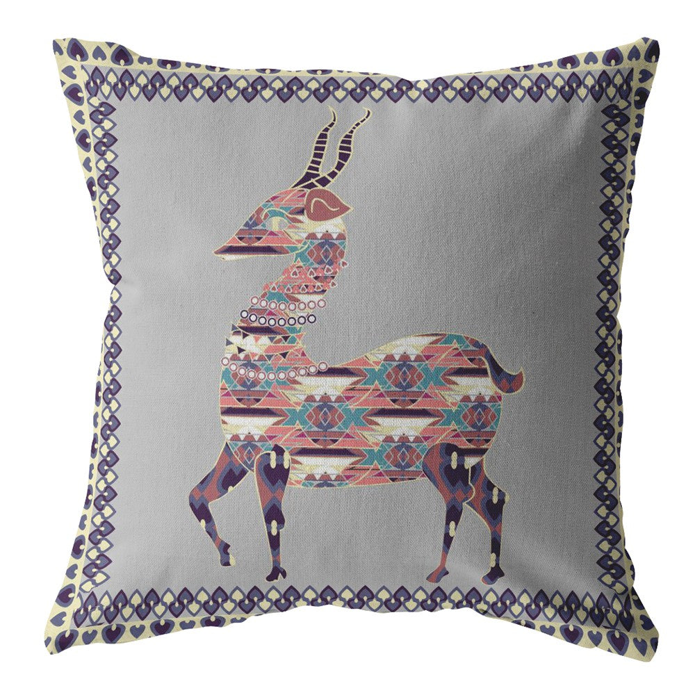 18" Purple Cream Boho Deer Zippered Suede Throw Pillow