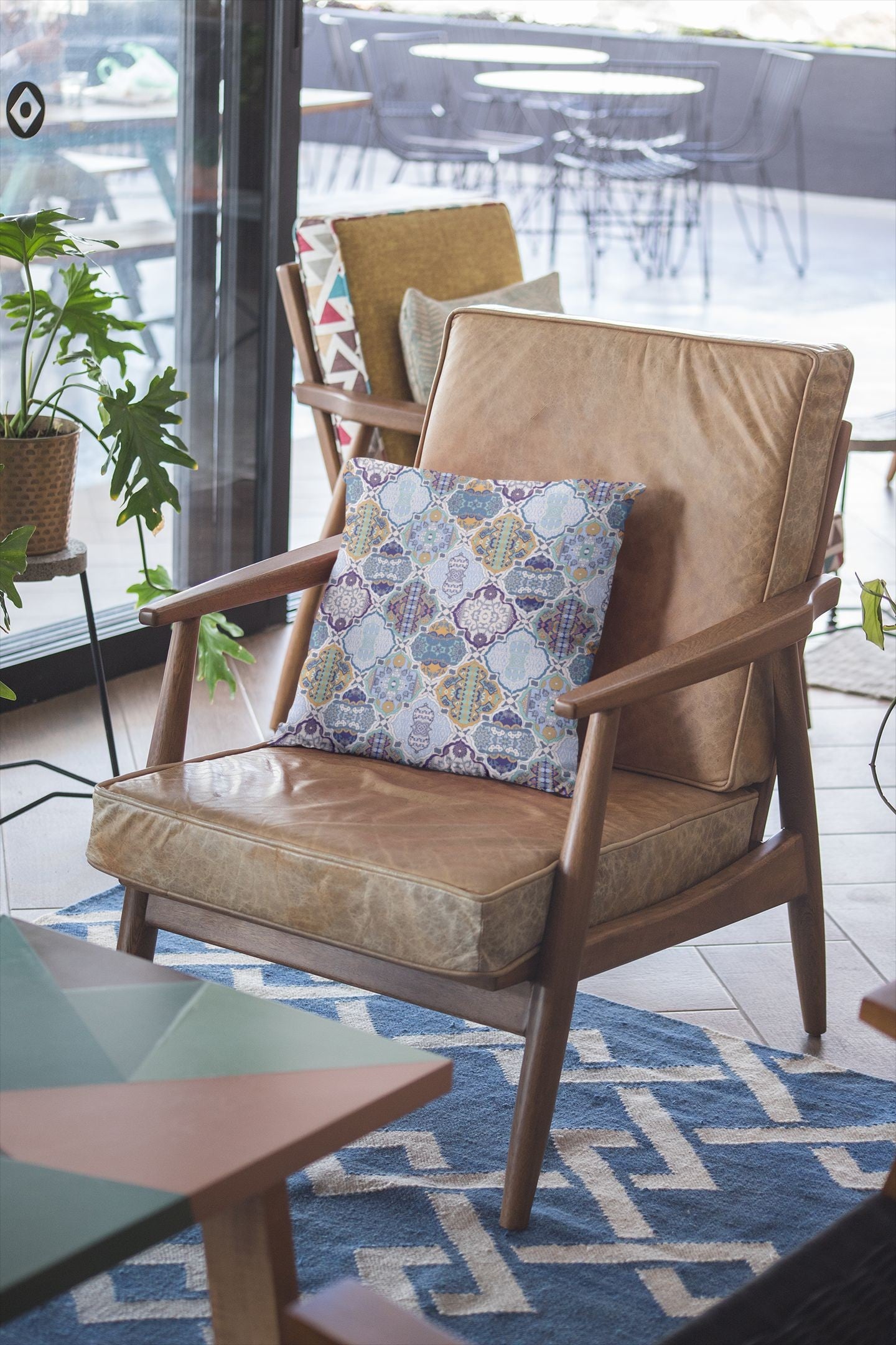 18” Orange Blue Trellis Suede Zippered Throw Pillow