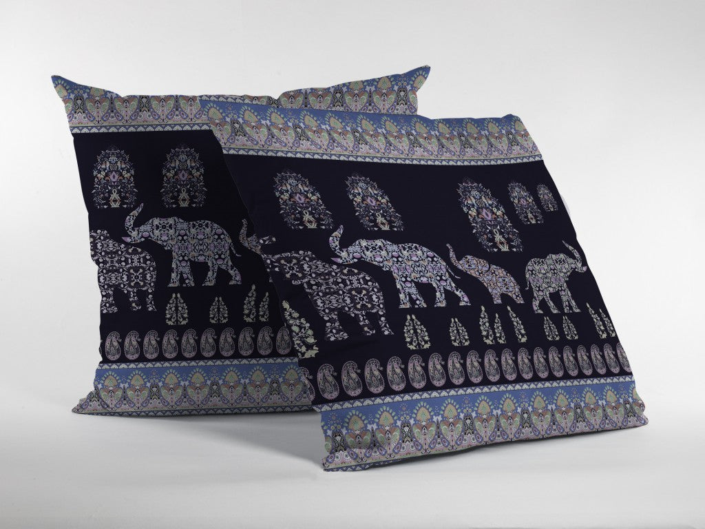 16” Purple Ornate Elephant Zippered Suede Throw Pillow