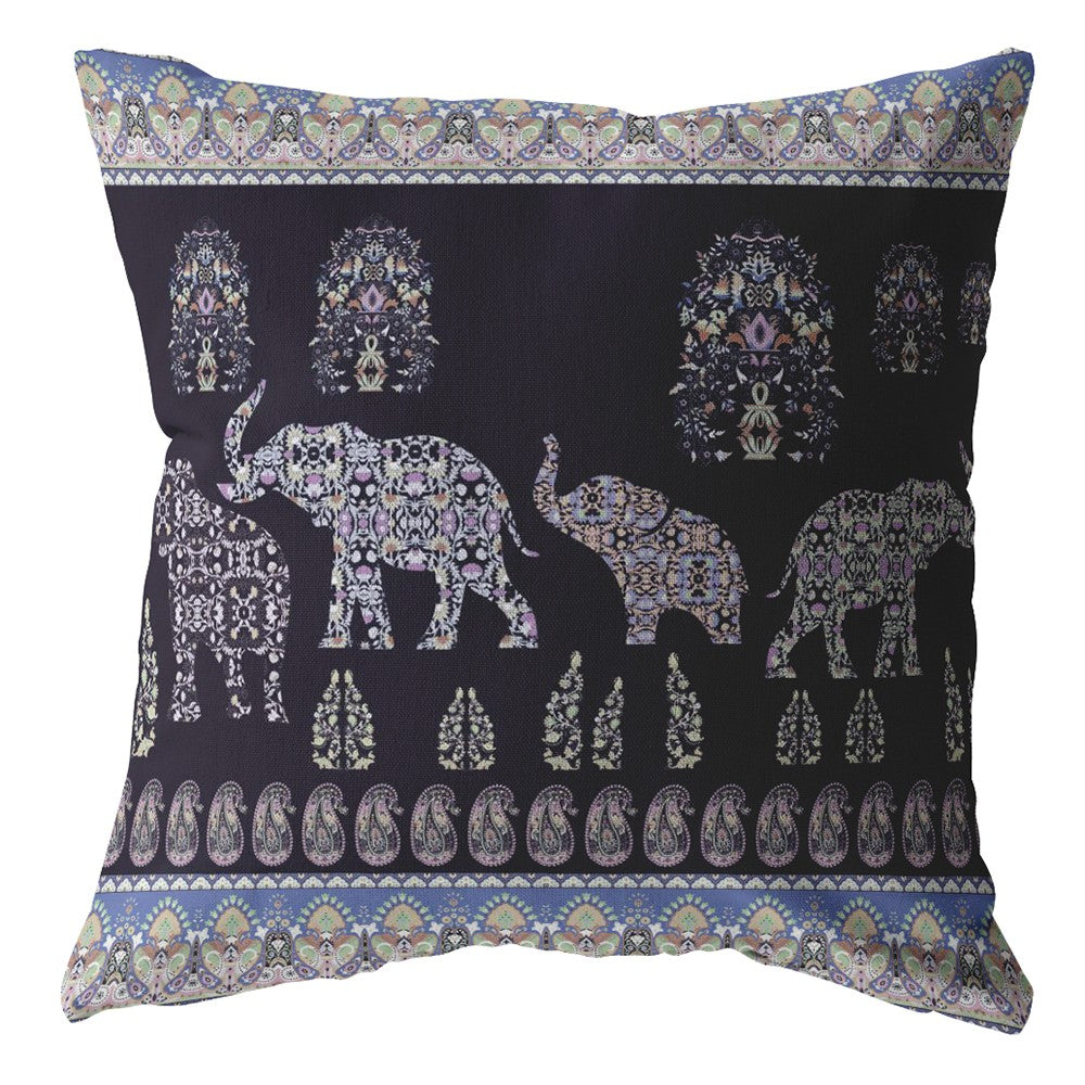 18” Purple Ornate Elephant Zippered Suede Throw Pillow