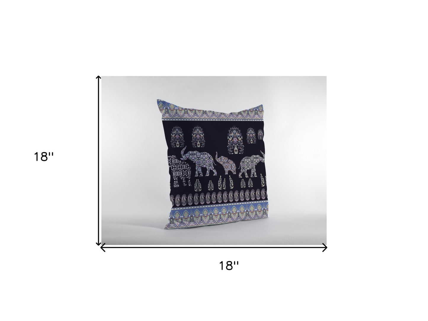 18” Purple Ornate Elephant Zippered Suede Throw Pillow
