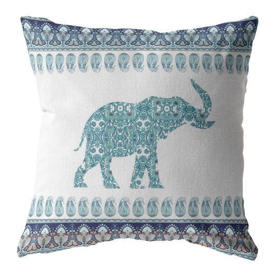 18” Teal Ornate Elephant Zippered Suede Throw Pillow