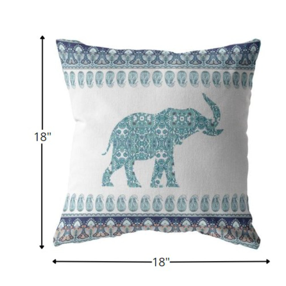 18” Teal Ornate Elephant Zippered Suede Throw Pillow