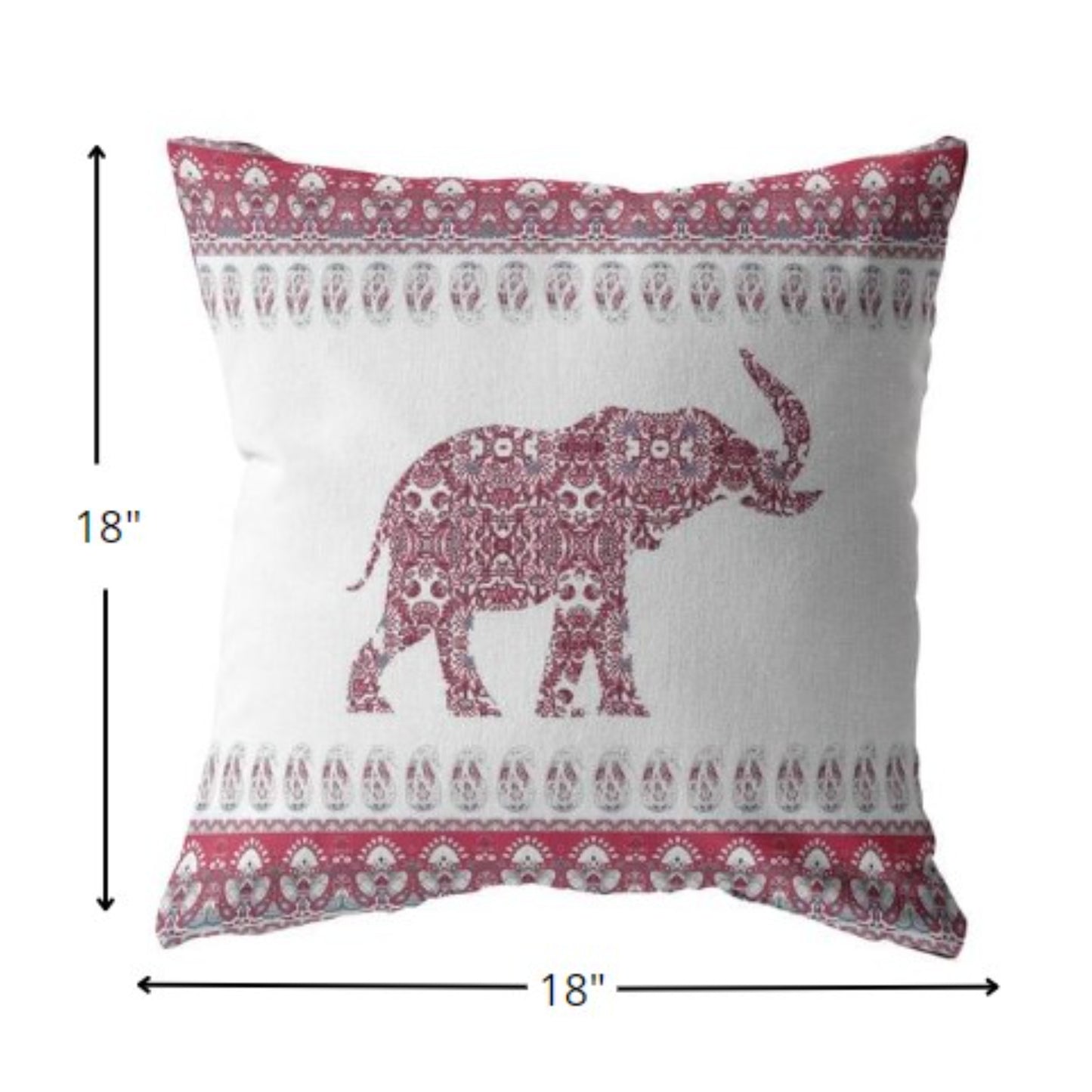 18” Red White Ornate Elephant Zippered Suede Throw Pillow