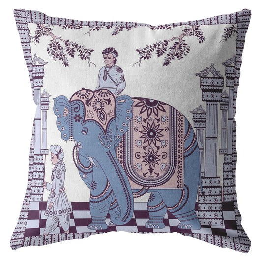 16” Blue Purple Ornate Elephant Zippered Suede Throw Pillow