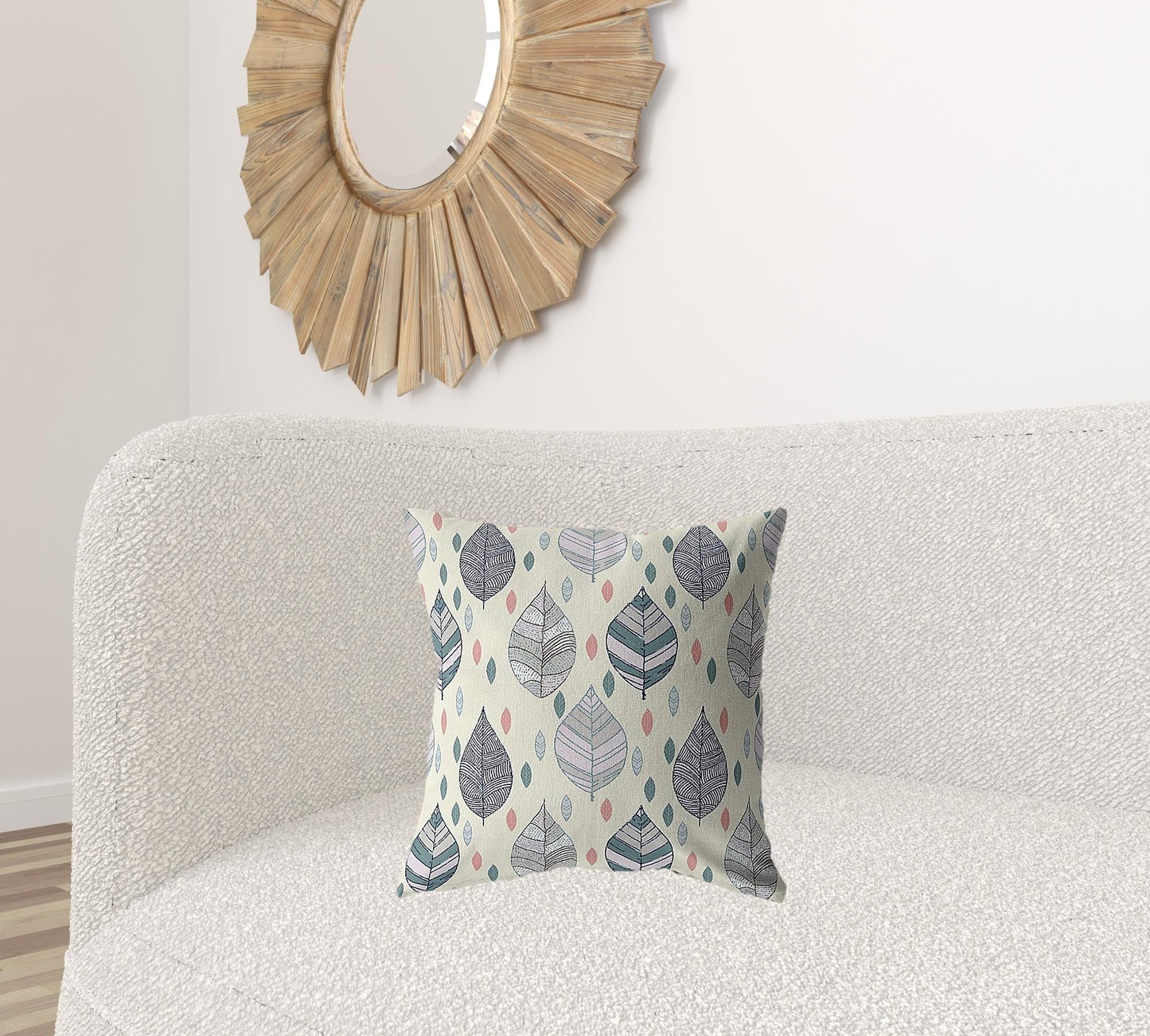 18” Cream Gray Leaves Suede Zippered Throw Pillow