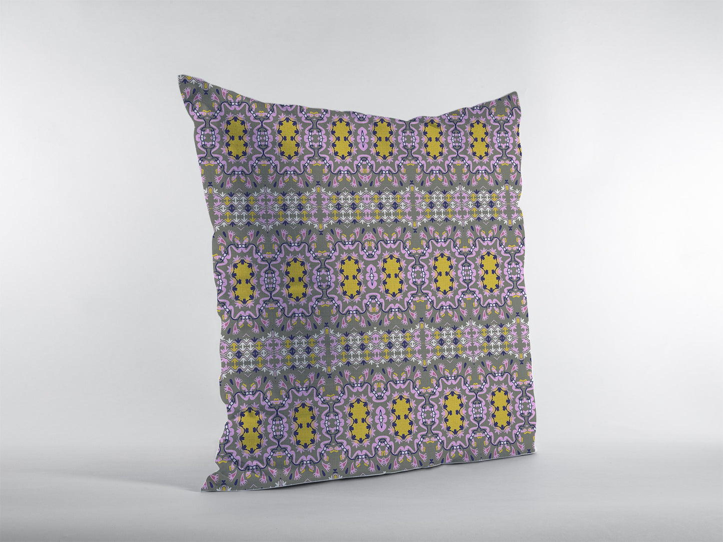 16” Purple Yellow Geofloral Zippered Suede Throw Pillow