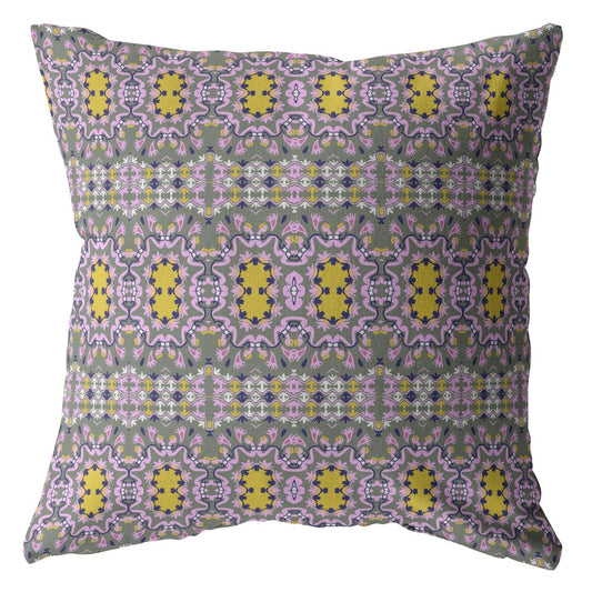 18” Purple Yellow Geofloral Zippered Suede Throw Pillow