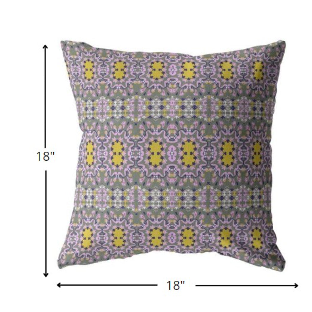 18” Purple Yellow Geofloral Zippered Suede Throw Pillow