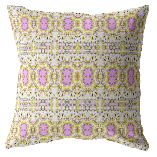 16” Yellow Lavender Geofloral Zippered Suede Throw Pillow