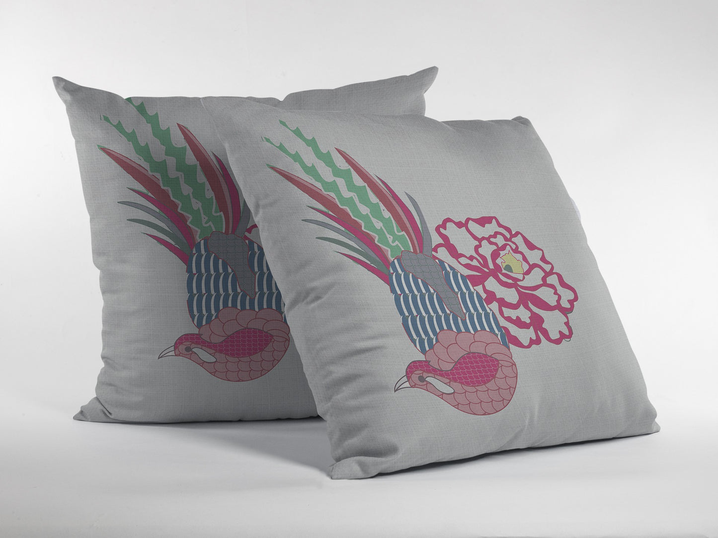 18” Pink White Peacock Zippered Suede Throw Pillow
