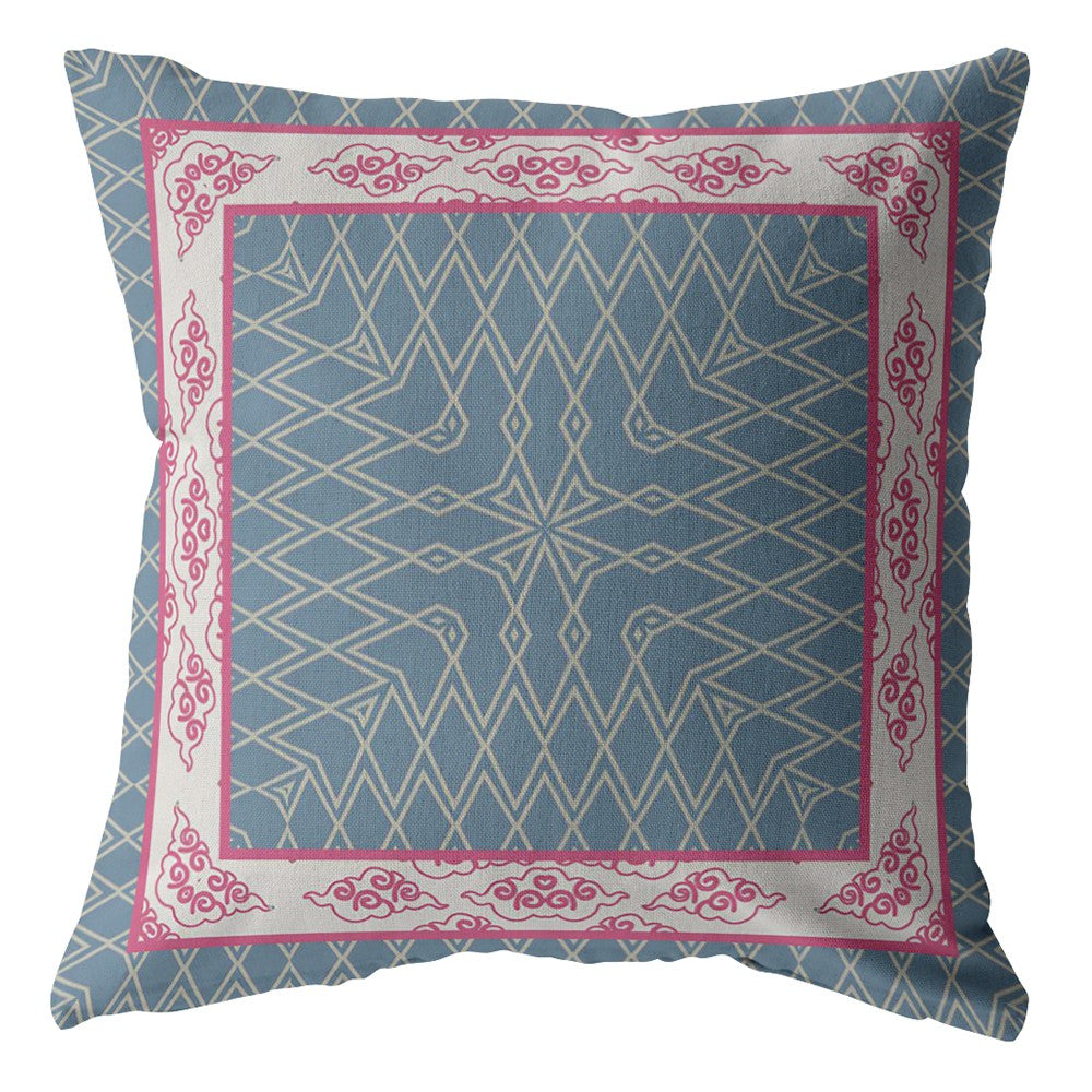 18" Pink Blue Nest Ornate Frame Zippered Suede Throw Pillow