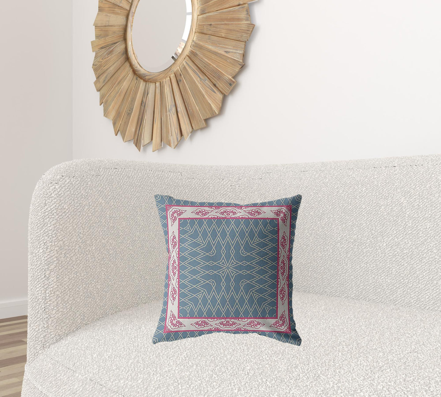 18" Pink Blue Nest Ornate Frame Zippered Suede Throw Pillow