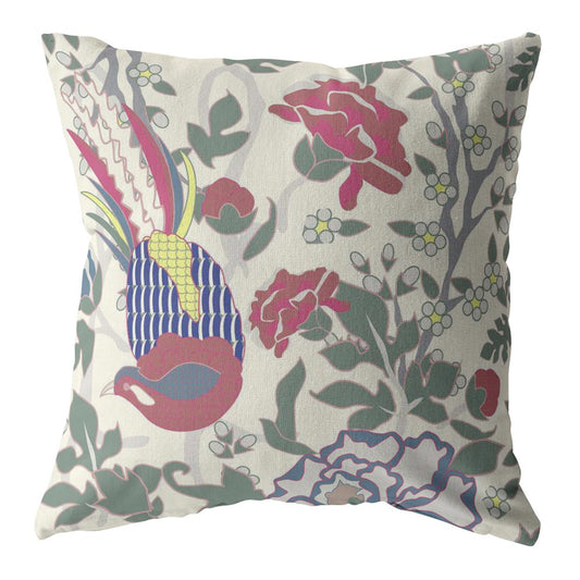 16” Pink Sage Peacock Zippered Suede Throw Pillow